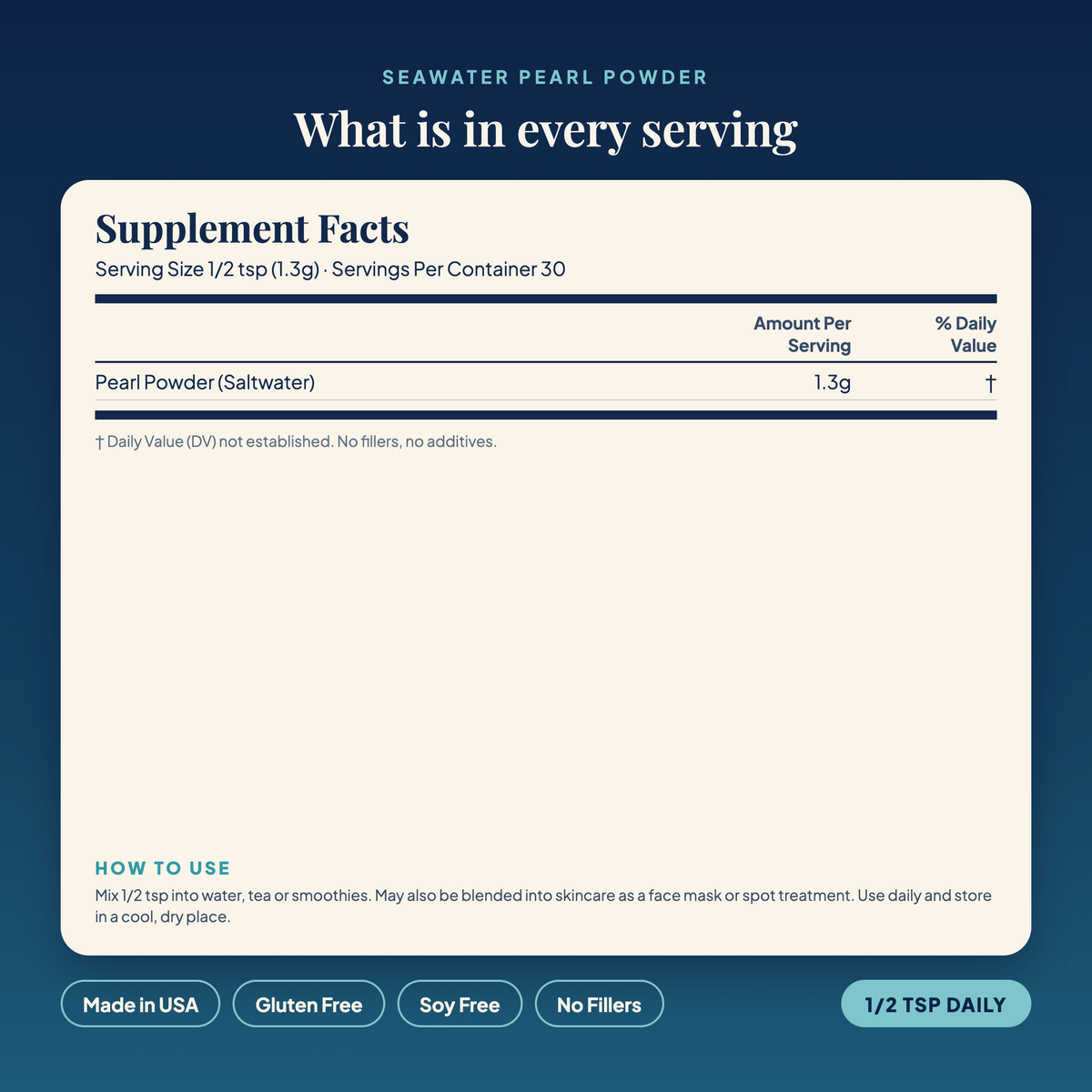 Pearl Powder supplement facts panel