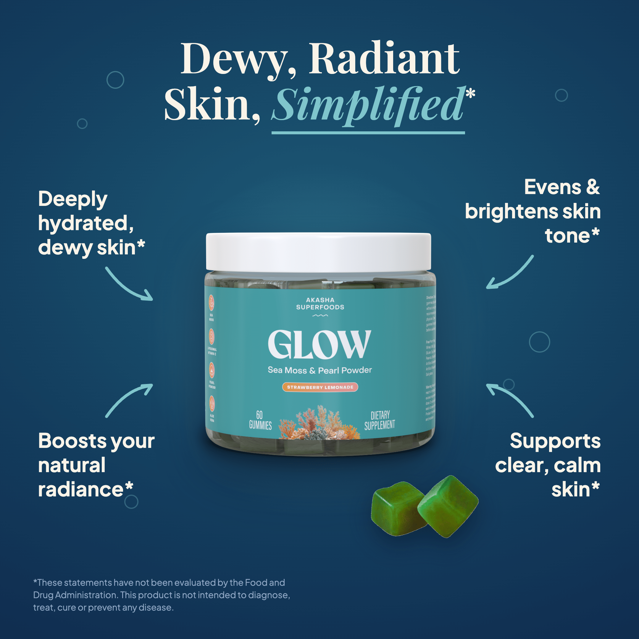 GLOW Sea Moss and Pearl Powder gummies, dewy radiant skin simplified